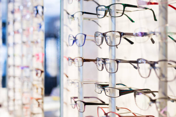 istock Glasses showcase in modern optic shop 1249111660