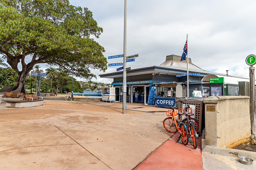 Sydney NSW Australia - May 27th 2020 - Doyles Fisherman Shop and cafe stand in front of the Watsons Bay Wharf on a cloudy autumn afternoon