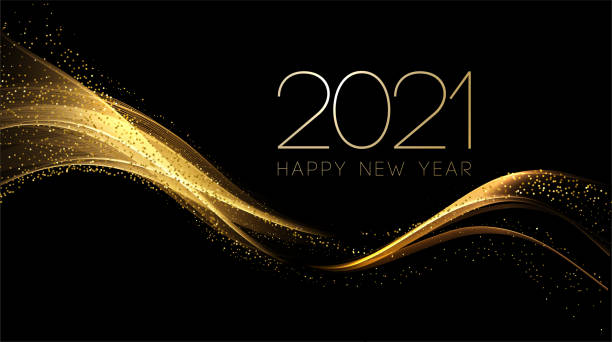 2021 New Year Abstract shiny color gold wave design element 2020 New year with Abstract shiny color gold wave design element and glitter effect on dark background. For Calendar, poster design 2021 stock illustrations