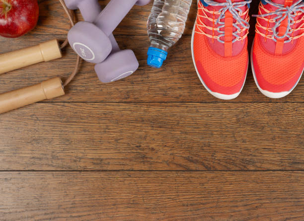 istock Fitness equipment on wood 1249114577