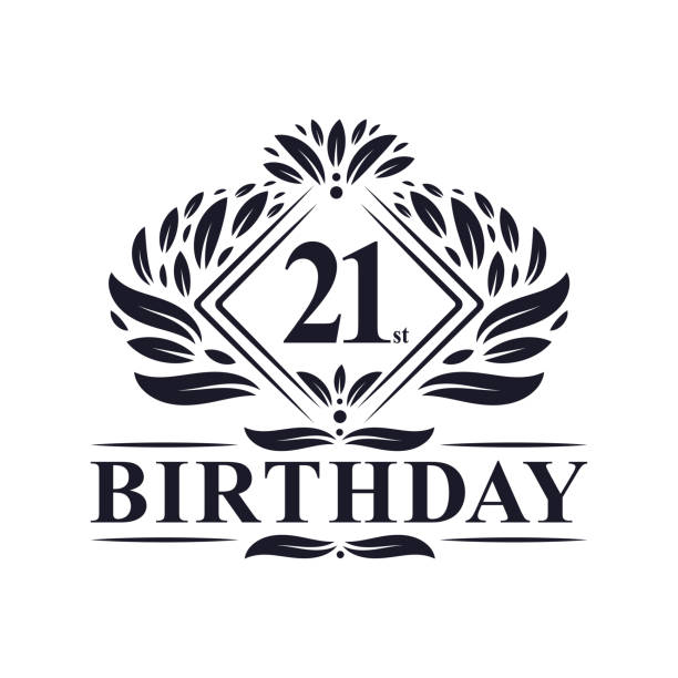stockillustraties, clipart, cartoons en iconen met 21 jaar verjaardag logo, luxe 21e verjaardag. - 21e verjaardag