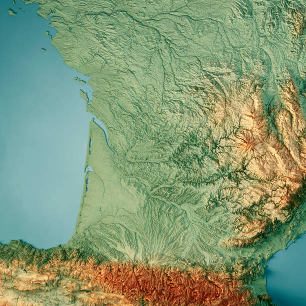 istock Nouvelle-Aquitaine 3D Render Topographic Map Color 1249117641