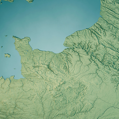 3D Render of a Topographic Map of the region Normandy in France. \nAll source data is in the public domain.\nColor texture: Made with Natural Earth. \nhttp://www.naturalearthdata.com/downloads/10m-raster-data/10m-cross-blend-hypso/\nRelief texture: NASADEM data courtesy of NASA JPL (2020). URL of source image: \nhttps://doi.org/10.5067/MEaSUREs/NASADEM/NASADEM_HGT.001\nWater texture: SRTM Water Body SWDB:\nhttps://dds.cr.usgs.gov/srtm/version2_1/SWBD/\nBoundaries Level 0: Humanitarian Information Unit HIU, U.S. Department of State (database: LSIB)\nhttp://geonode.state.gov/layers/geonode%3ALSIB7a_Gen