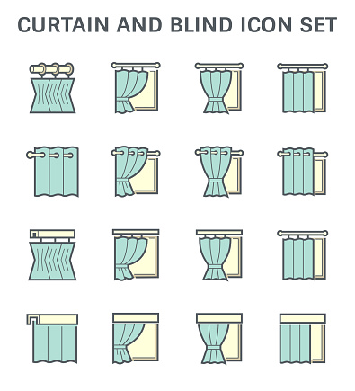 Curtain and blind interior decoration vector icon set design.