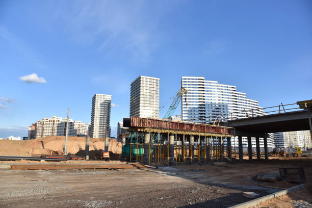 istock Roundabout and traffic bridge construction. Construction highway ramps and bridgeworks 1249119059