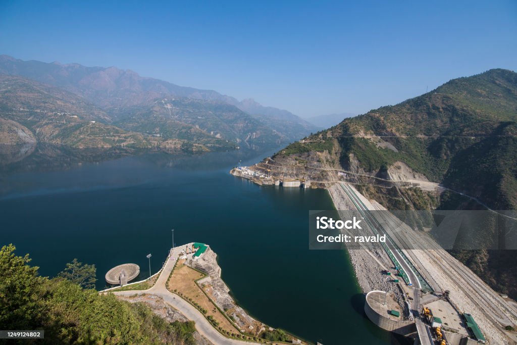 View of Tehri dam, Uttarakhand India Dam Stock Photo