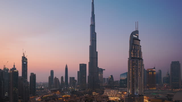 T/L WS HA Dubai cityscape at sunset,UAE
