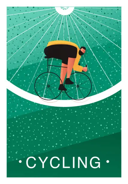 Vector illustration of Cycling dust jacket. A bicyclist biker participates in a marathon. Vector illustration of extreme sports