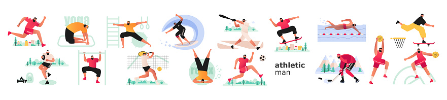 Logo of athletes of a popular variety. Set illustration of active sports