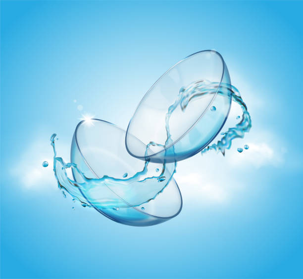 istock Medical contact lenses with a splash of water. Vector illustration on a blue background. 1249141662