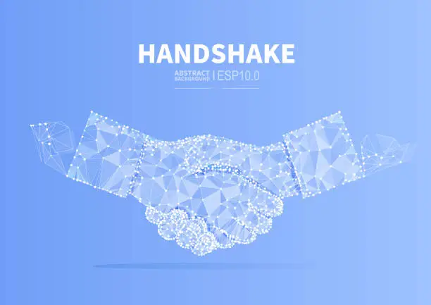 Vector illustration of Conceptual illustration of business cooperation, handshake to reach agreement, dotted line connection low polygon handshake background