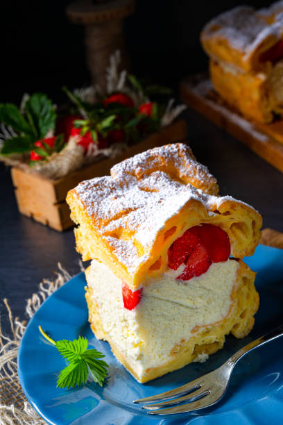 istock Karpatka with strawberry ,traditional Polish cream pie 1249147727