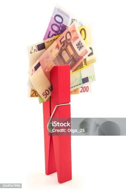 Paper Euro Money With Red Clothes Peg Stock Photo - Download Image Now - Finance, Stability, Bank Deposit Slip