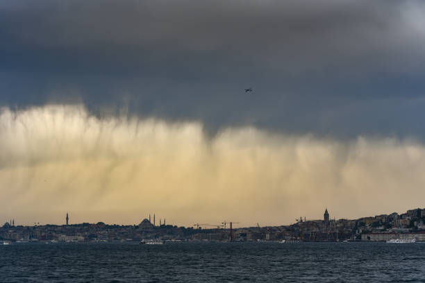 Thunderstorm cyclone over istanbul stock photo