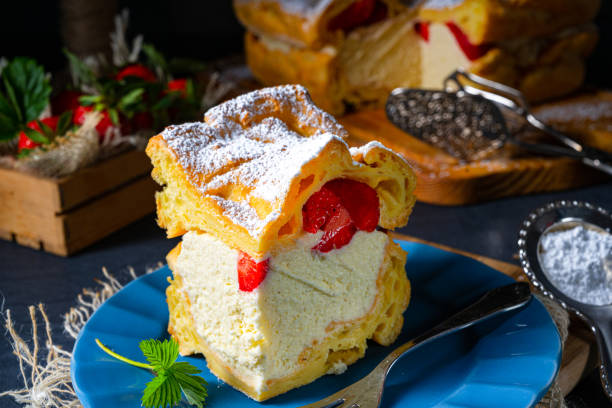 istock Karpatka with strawberry ,traditional Polish cream pie 1249149612