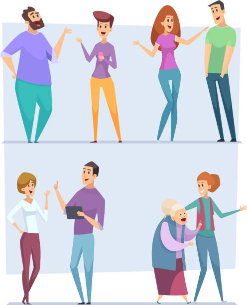 Dialogue people. Expression characters pointing top speech persons conversation crowd vector messengers talking people vector pictures Dialogue people. Expression characters pointing top speech persons conversation crowd vector messengers talking people vector pictures. People communication group, man and woman illustration old ladies gossiping stock illustrations