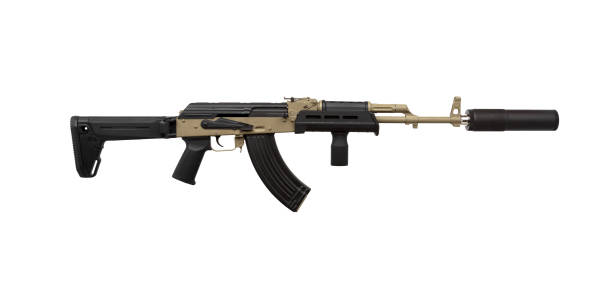istock Classic AK automatic carbine in a modern body kit. Soviet army weapons isolate on a white background. Machine gun with a silencer. 1249152563