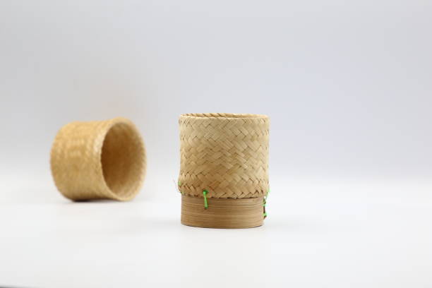 istock Mini Sticky Rice Basket Container from Bamboo. Isolated on White Background. 1249153816