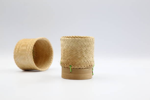 istock Mini Sticky Rice Basket Container from Bamboo. Isolated on White Background. 1249153830