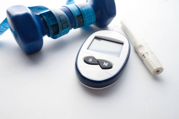 blood sugar measurement kits for diabetes on white background .