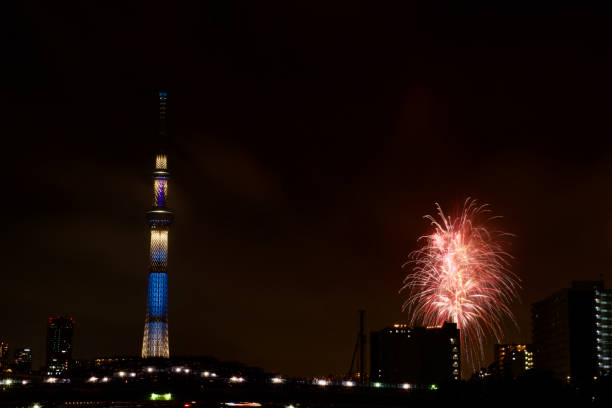 istock Sumida river fireworks festival.Sky tree and fireworks. 1249161887