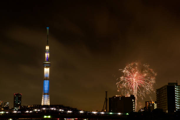 istock Sumida river fireworks festival.Sky tree and fireworks. 1249162437