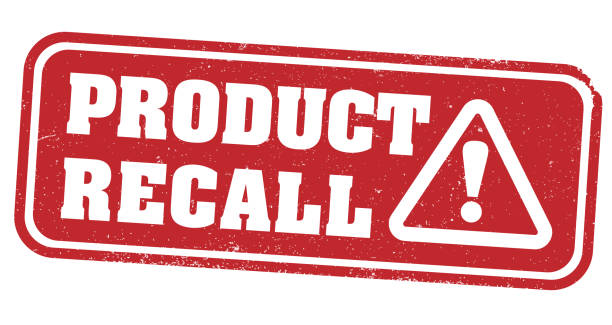 red grungy PRODUCT RECALL stamp or label with warning symbol red grungy PRODUCT RECALL stamp or label with warning symbol vector illustration fail stamp stock illustrations