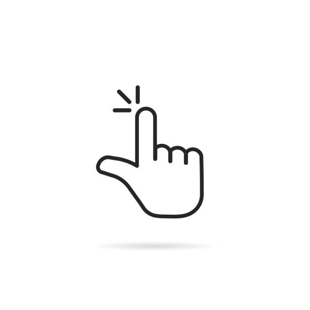 pointer hand like thin line click icon pointer hand like thin line click icon. concept of arm push or press on button like cursor badge. stroke simple flat style trend modern art graphic lineart design element isolated on white easy button image stock illustrations