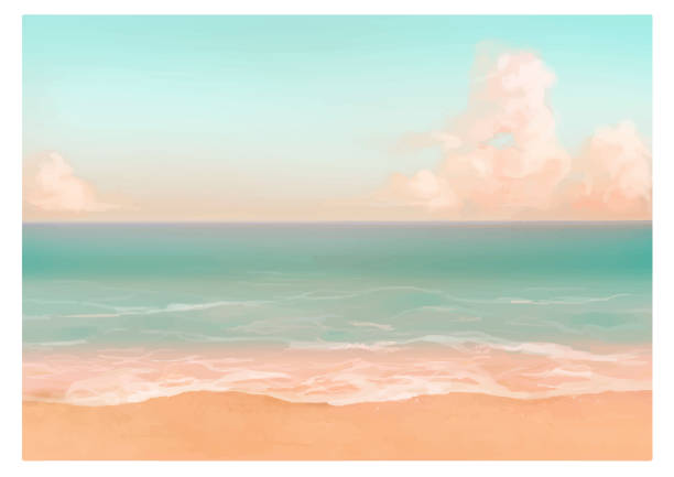 illustrations, cliparts, dessins animés et icônes de illustration vectorielle de plage tropicale le matin. - beach sunset sea sunrise