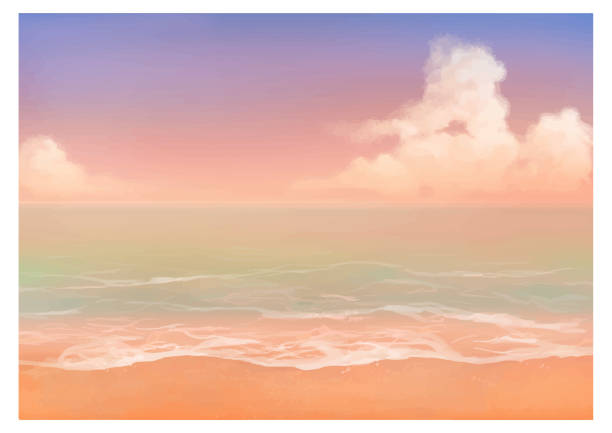 ilustrações, clipart, desenhos animados e ícones de ilustração vetorial da praia tropical ao pôr do sol. - spring clear sky night summer