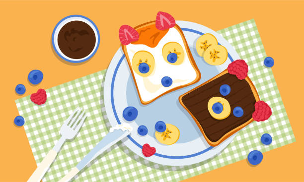 istock Tasty fox and bear shaped toasts with banana, raspberry, blueberries, peanut butter and honey made by loving parents 1249174524