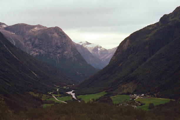 Aerial view of river valley in Norway