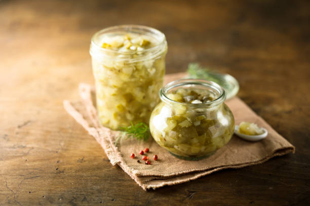Cucumber relish Homemade cucumber relish with spices relish stock pictures, royalty-free photos & images