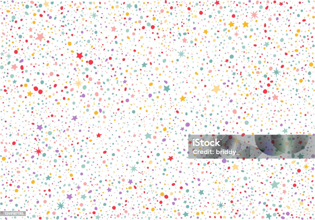 Seamless Pattern with Colorful Dots and Stars. Vector Party Background Seamless Pattern with Colorful Dots and Stars. Vector Party Background. Funny Texture Backgrounds stock vector