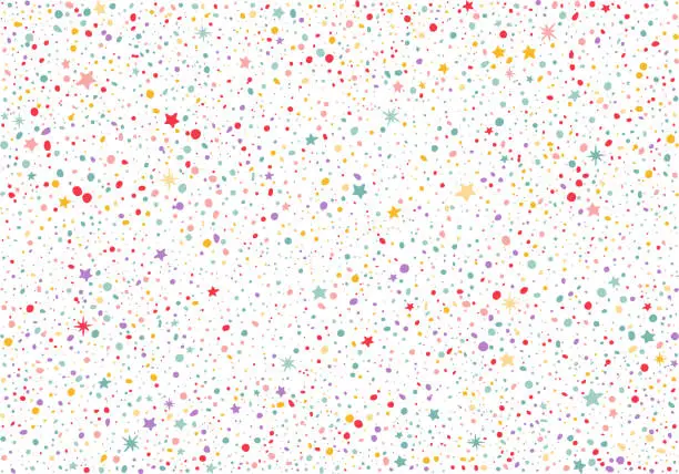 Vector illustration of Seamless Pattern with Colorful Dots and Stars. Vector Party Background