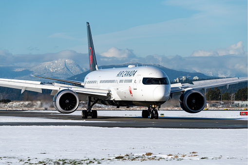 Canada, British Columbia: Air Canada Boeing 787-9 Dreamliner Registration C-FNOG, arriving Vancouver International Airport on a day with blue skies