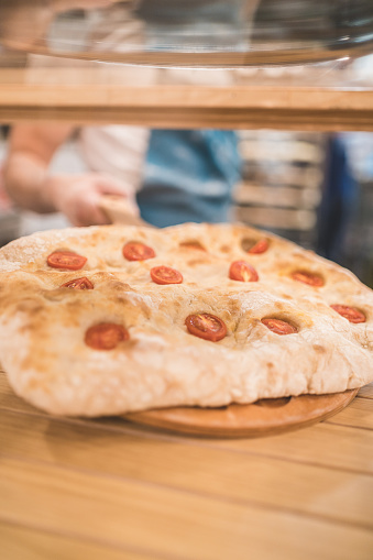 fresh made focaccia with cherry tomatoes