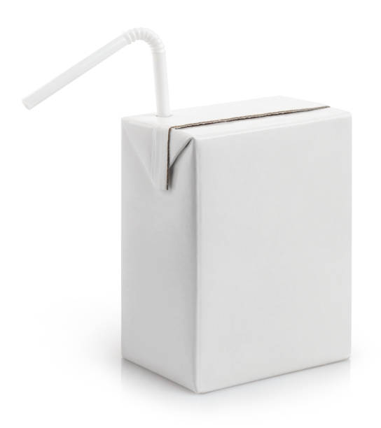 istock Blank carton juice pack with plastic tube on white 1249184799