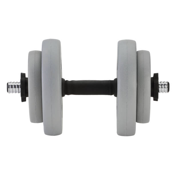 istock Single dumbbell and weights isolated on white background 1249186097