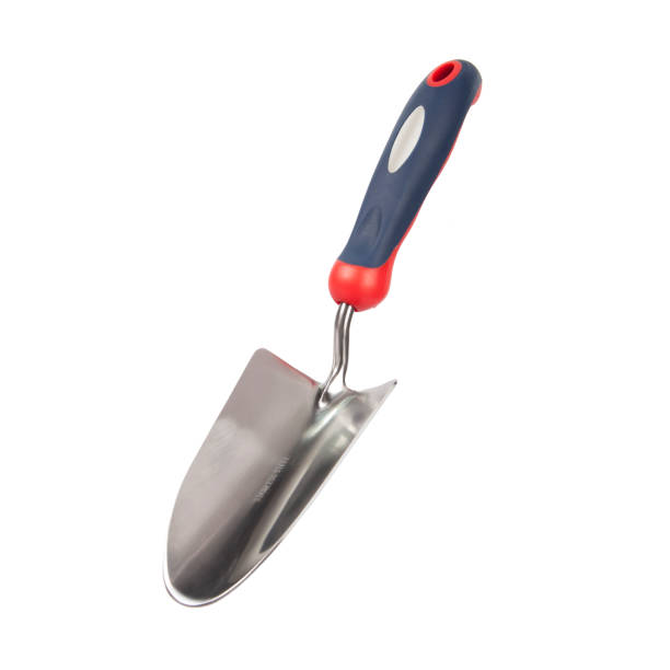 파란색과 빨간색 손잡이가 달린 실버 트로우 - hand shovel 뉴스 사진 이미지