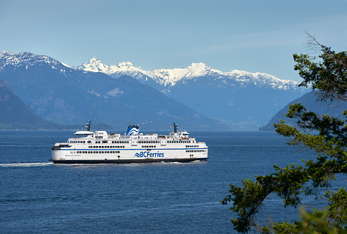 A BC Ferry travelling through Howe Sound in British Columbia.