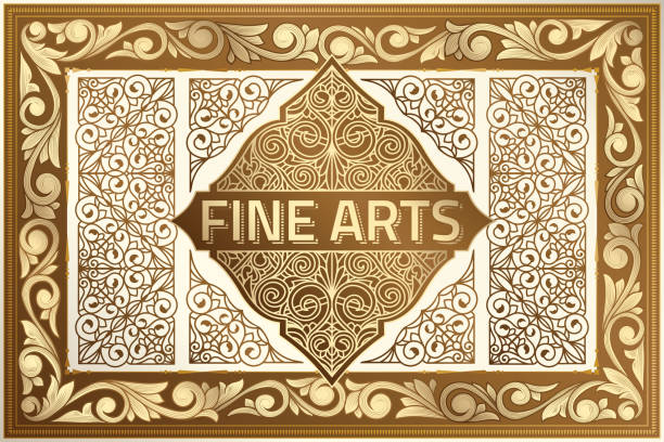 ilustrações, clipart, desenhos animados e ícones de emblema vintage de art déco dourado - ellipse frame ornate scroll shape