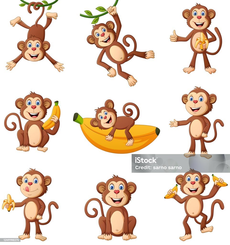 Set Of Monkey Cartoon Different Poses Stock Illustration - Download Image  Now - Ape, Monkey, Clip Art - iStock