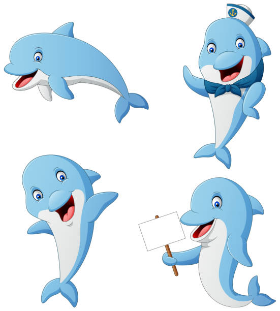 Set Of Dolphin Cartoon Different Poses Stock Illustration - Download Image  Now - Dolphin, Hat, Cartoon - iStock