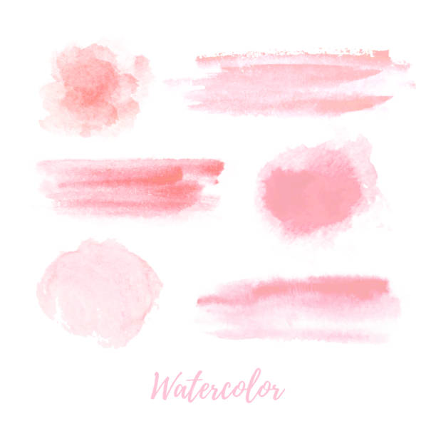 핑크 수채화 컬렉션. 부드러운 파스텔 핑크 브러쉬가 수채화를 쓰다듬습니다. 흰색 배경에 고립 된 현대적인 그래픽 디자인 - pastel colored pattern dirty pink stock illustrations