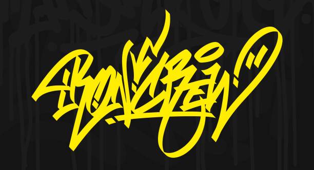 ilustrações de stock, clip art, desenhos animados e ícones de abstract word ironcrew graffiti lettering with a dark background - typescript graffiti computer graphic label