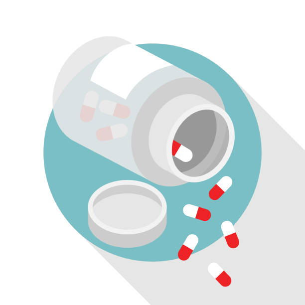 illustrations, cliparts, dessins animés et icônes de la capsule de médicaments s’est déversée de la bouteille - capsule medicine vitamin pill narcotic