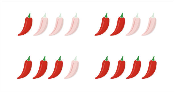 ilustrações de stock, clip art, desenhos animados e ícones de set of hot red pepper strength scale. indicator with mild, medium and hot icon positions isolated on white background. - chili pepper illustrations