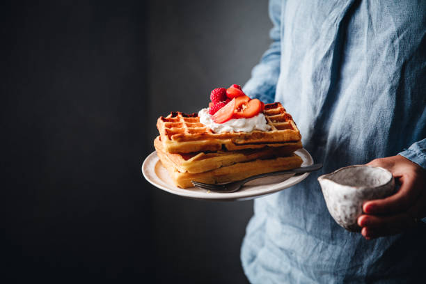 Free Stock Photo of A plate of waffles and ice cream with berries on a ...