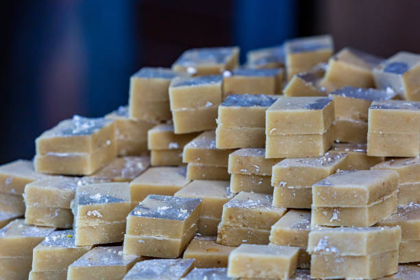 istock Fresh Indian Sweets Mithai,Burfi kaju Katli sweet dish 1249206689